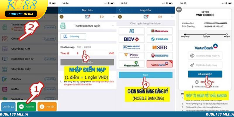 Quy trình nạp tiền chi tiết qua ngân hàng